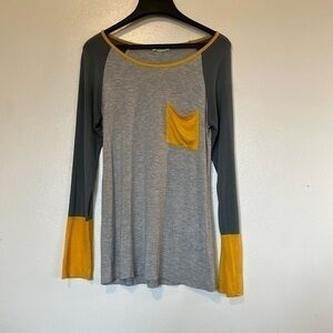 Twenty Second  yellow color block long sleeve pocket rayon blend shirt small